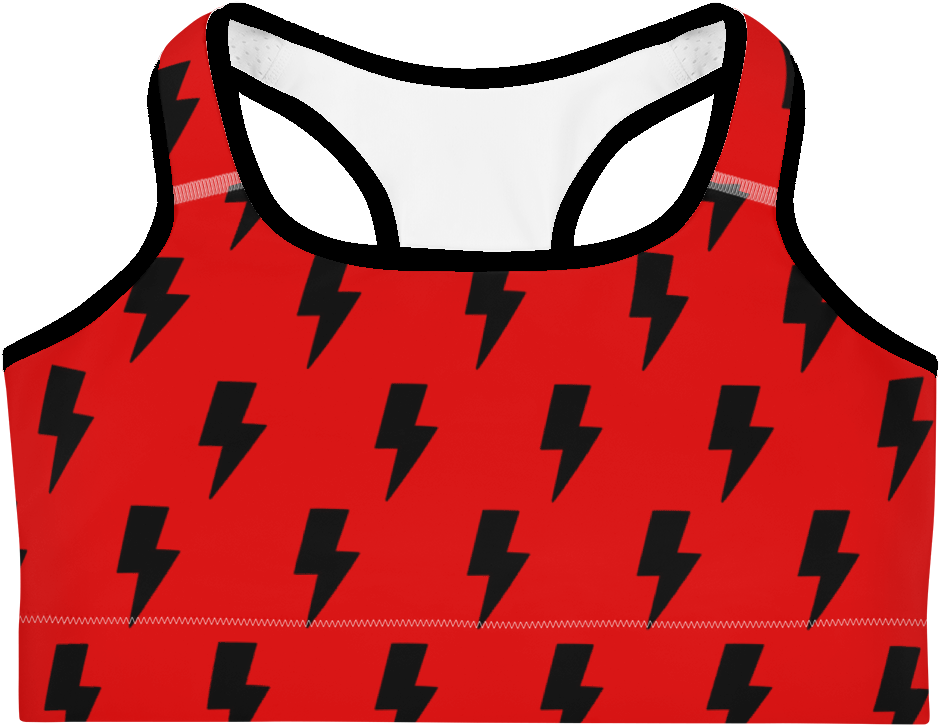Black & Red Lightning Bolts Sports - Sports Bra (1000x1000), Png Download