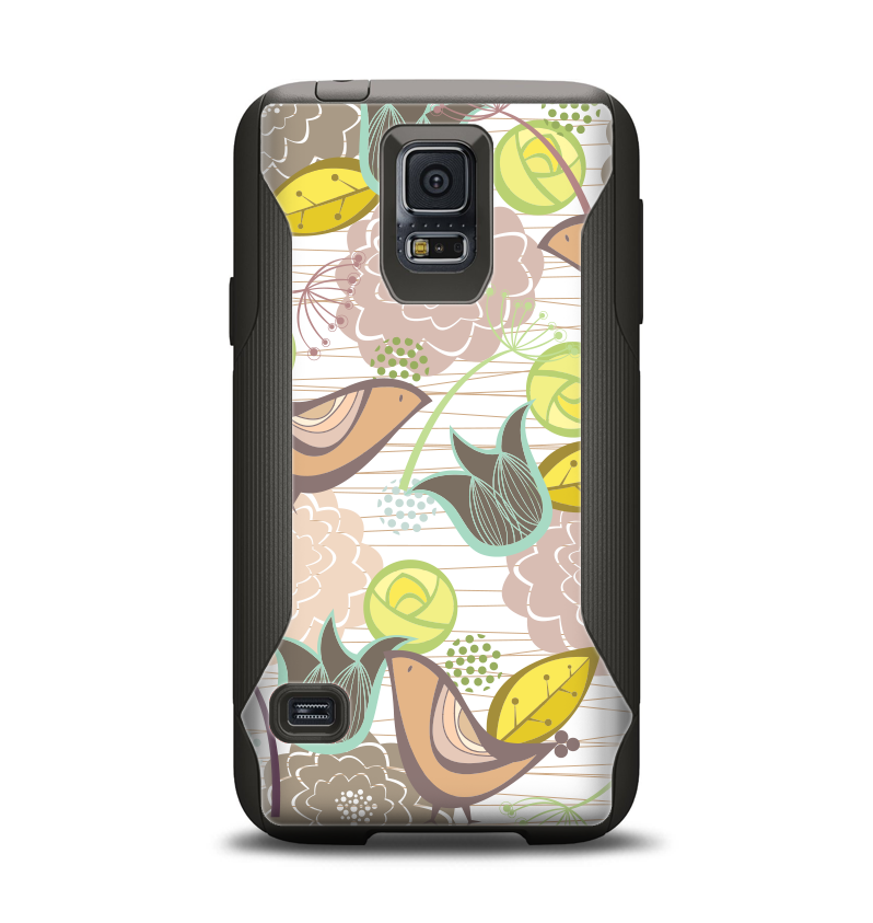 The Vintage Tan & Gold Vector Birds With Flowers Samsung - Otterbox (798x843), Png Download