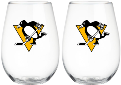 Pittsburgh Penguins 2 Pack Stemless Wine Glasses - Pittsburgh Penguins (421x480), Png Download