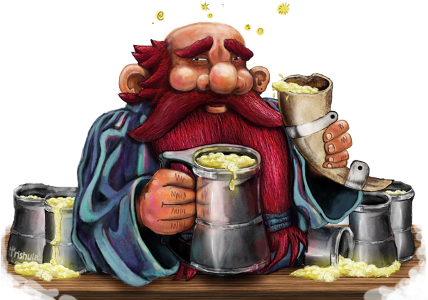 Dwarf With Mugs - Dwarf Beer Art (600x443), Png Download