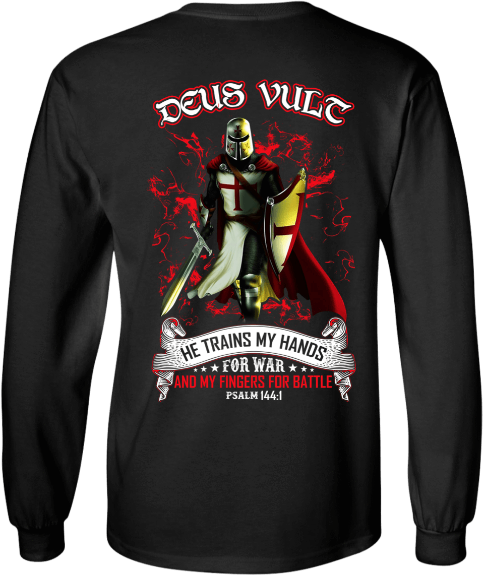 Knight Templar Deus Vult - Crusader Knight - Deus Vult He Trains My Hands T-shirt (1155x1155), Png Download