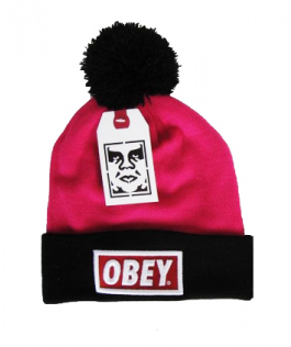 Obey Box Logo Classic Beanie Pow Pink Black 1 - Obey Beanies-036 (600x315), Png Download