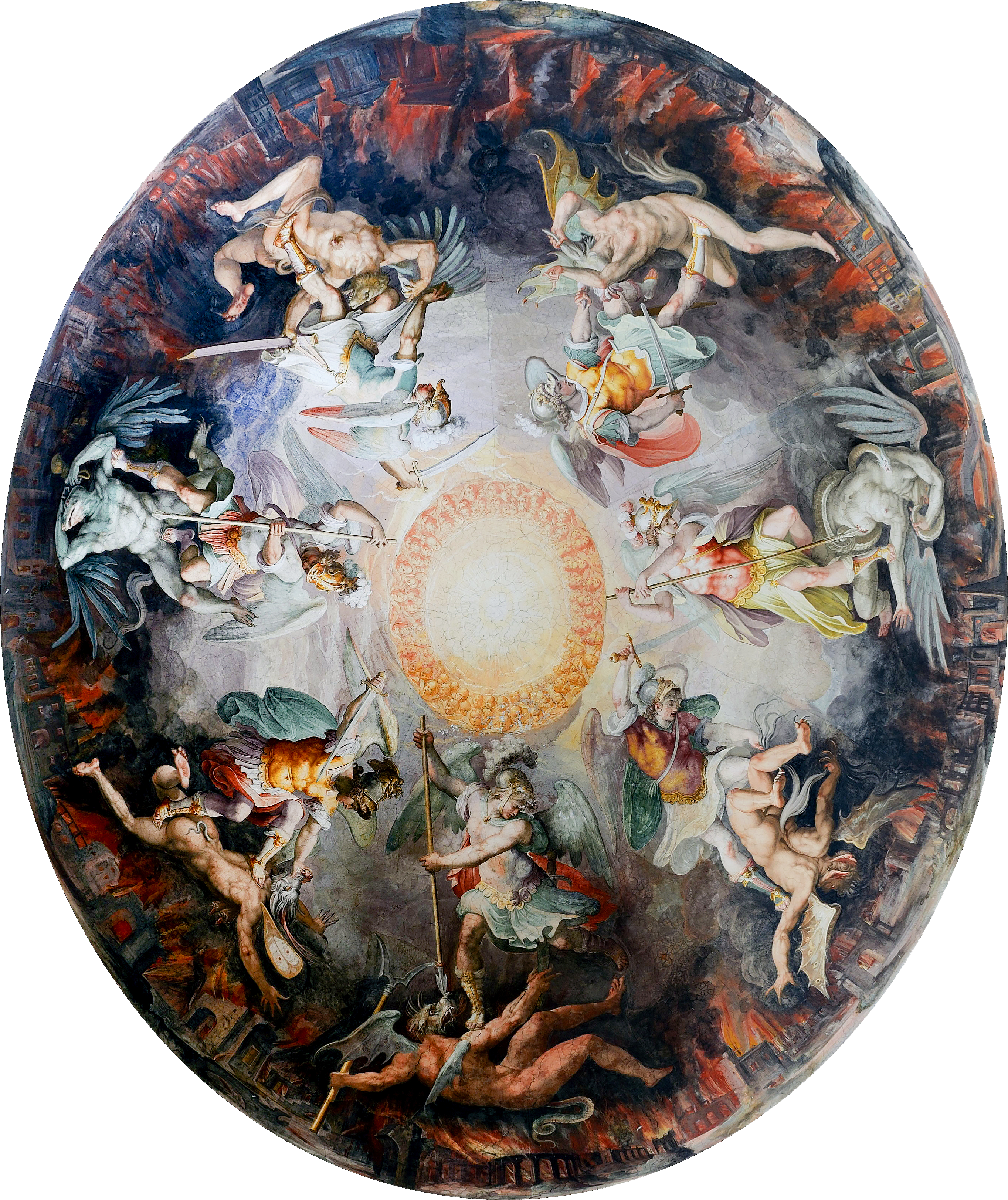 Ceiling Painted Dome Cupola Angels Fighting Demons (2727x3246), Png Download