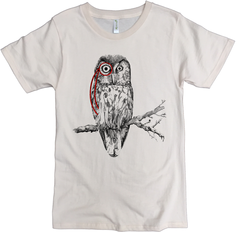 Owl With Monocle Printed On Men's Classic Crew (1000x987), Png Download