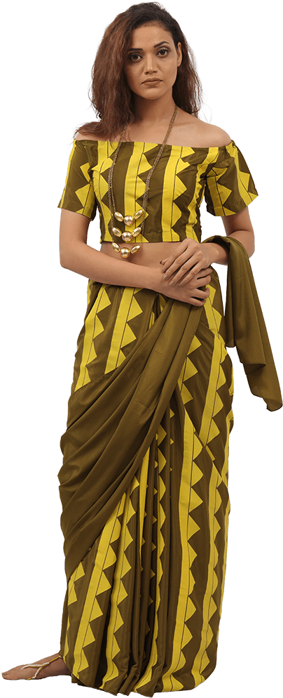 Bahubali 2 Olive Triad Blouse, Pants & Saree - Costume (640x1060), Png Download