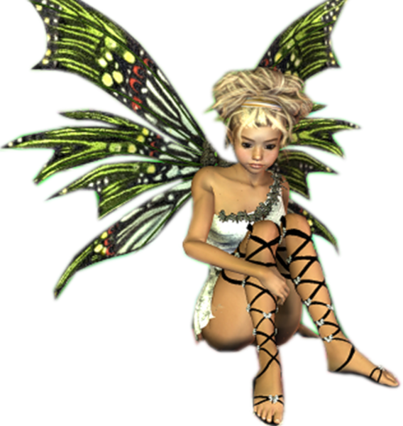 Fantasy Fairy Blonde Sitting Green Wings Image - Fantasy Fairy Clip Art (568x600), Png Download
