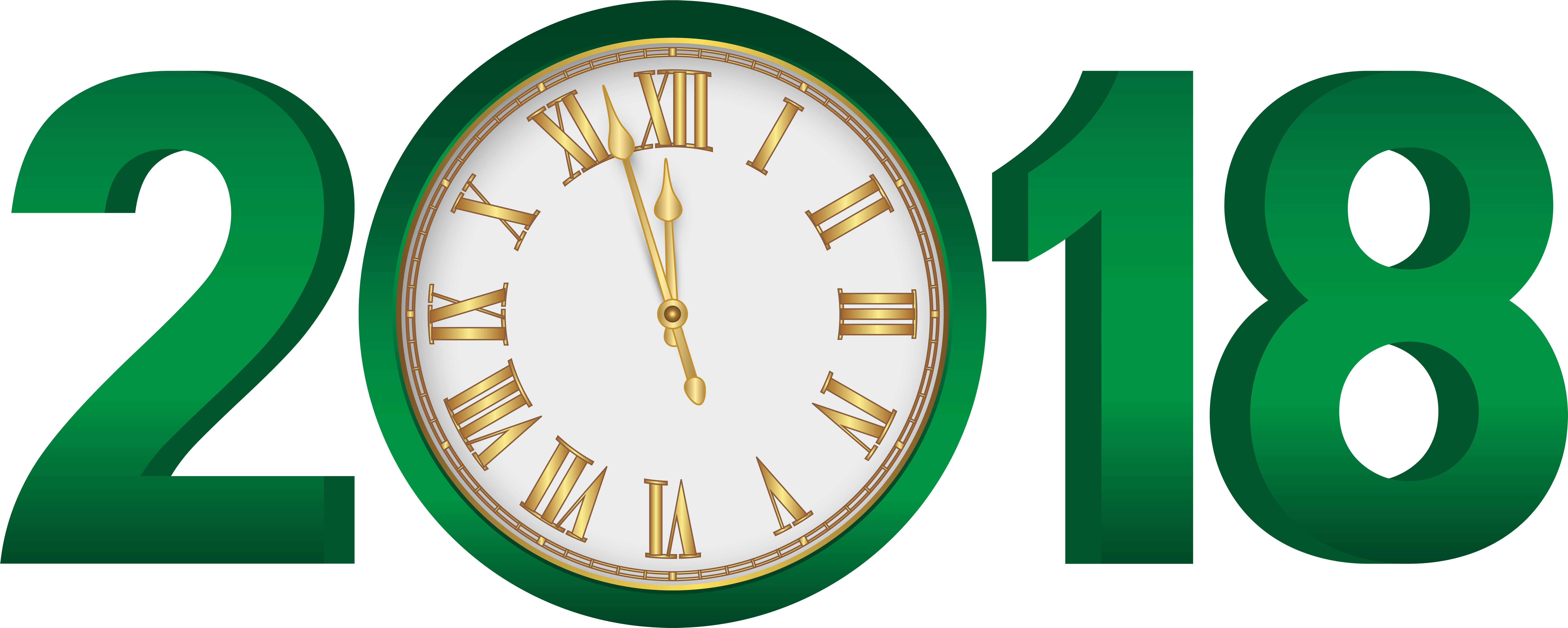 2018 Transparent Clock - Green 2018 Clipart (8000x3247), Png Download
