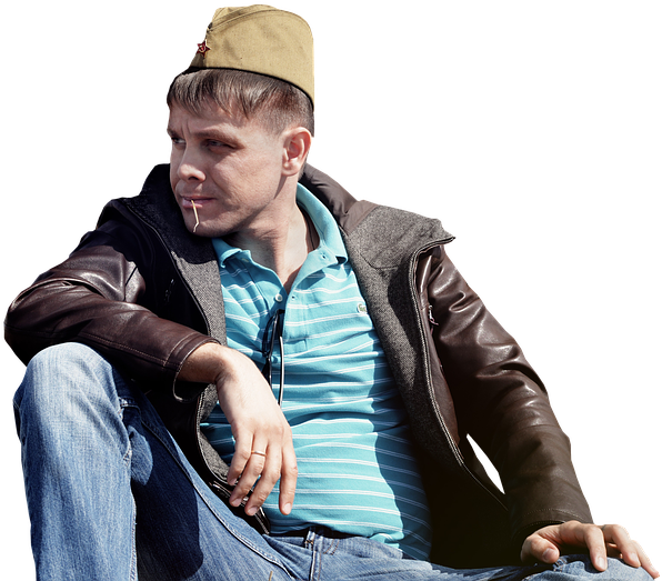 Guy, Sitting, Cap, Hat, Jacket, Shirt, Isolated - Sitting Gyuy (960x641), Png Download