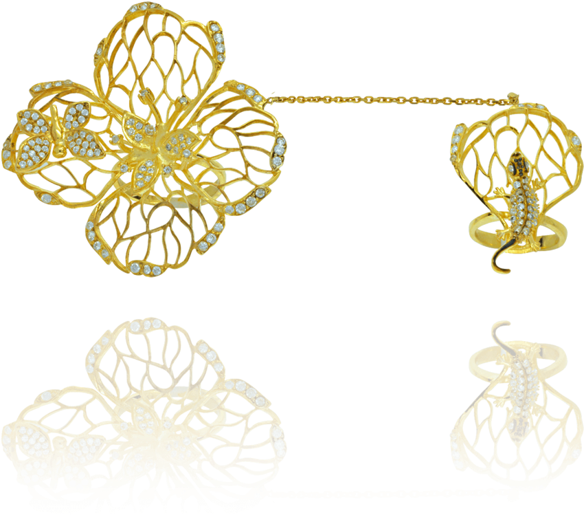 Filigree Flower Double Ring With Lizard - Body Jewelry (1024x1024), Png Download