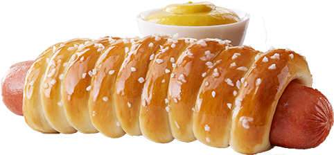 Our Signature Pretzel Dough Wrapped Around A Plump - Pretzel Dog (500x600), Png Download