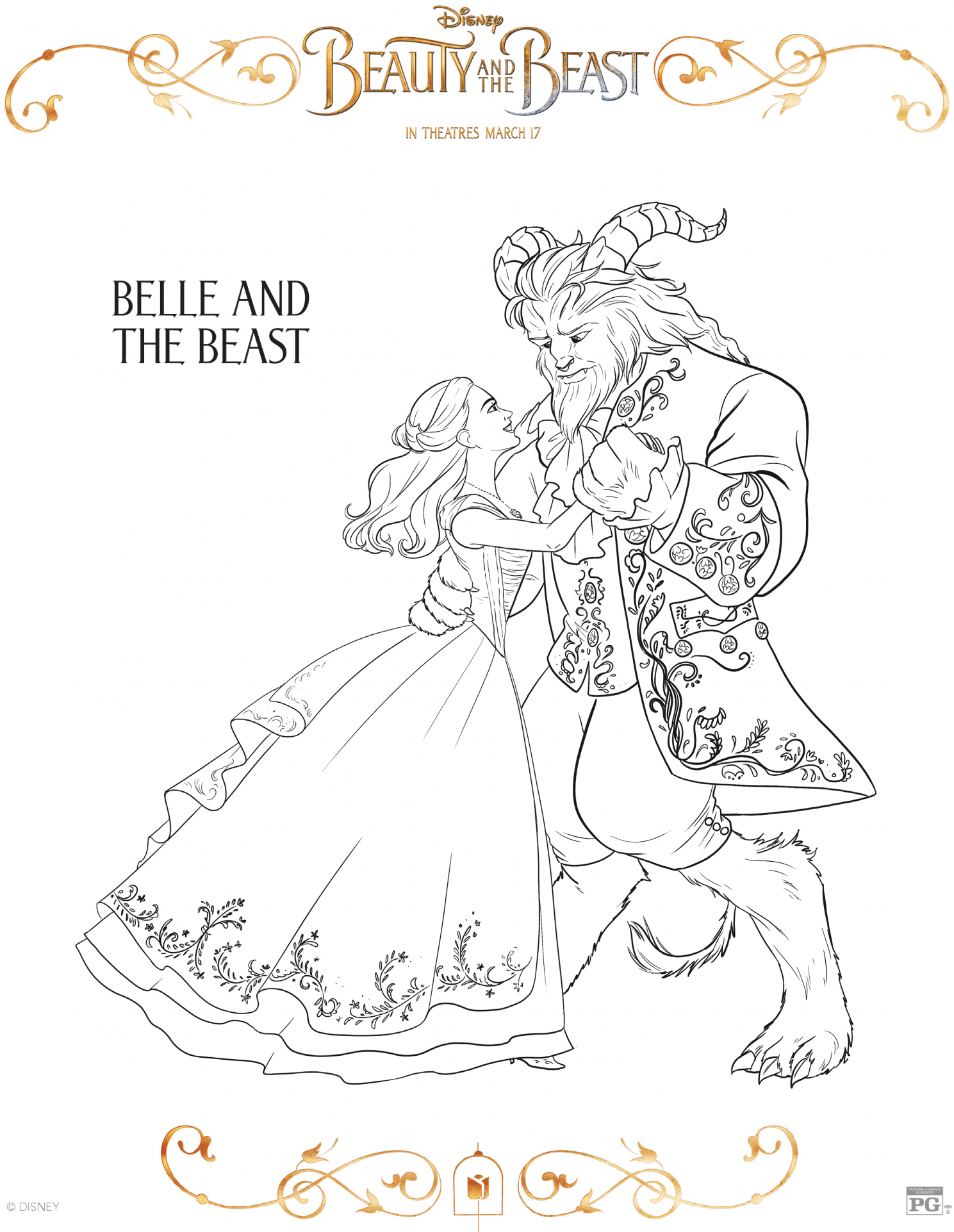 Beauty And The Beast Coloring Page- (1583x2048), Png Download