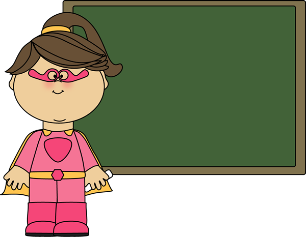 Superhero Girl At Chalkboard - Chalkboard Teacher Clipart (600x466), Png Download