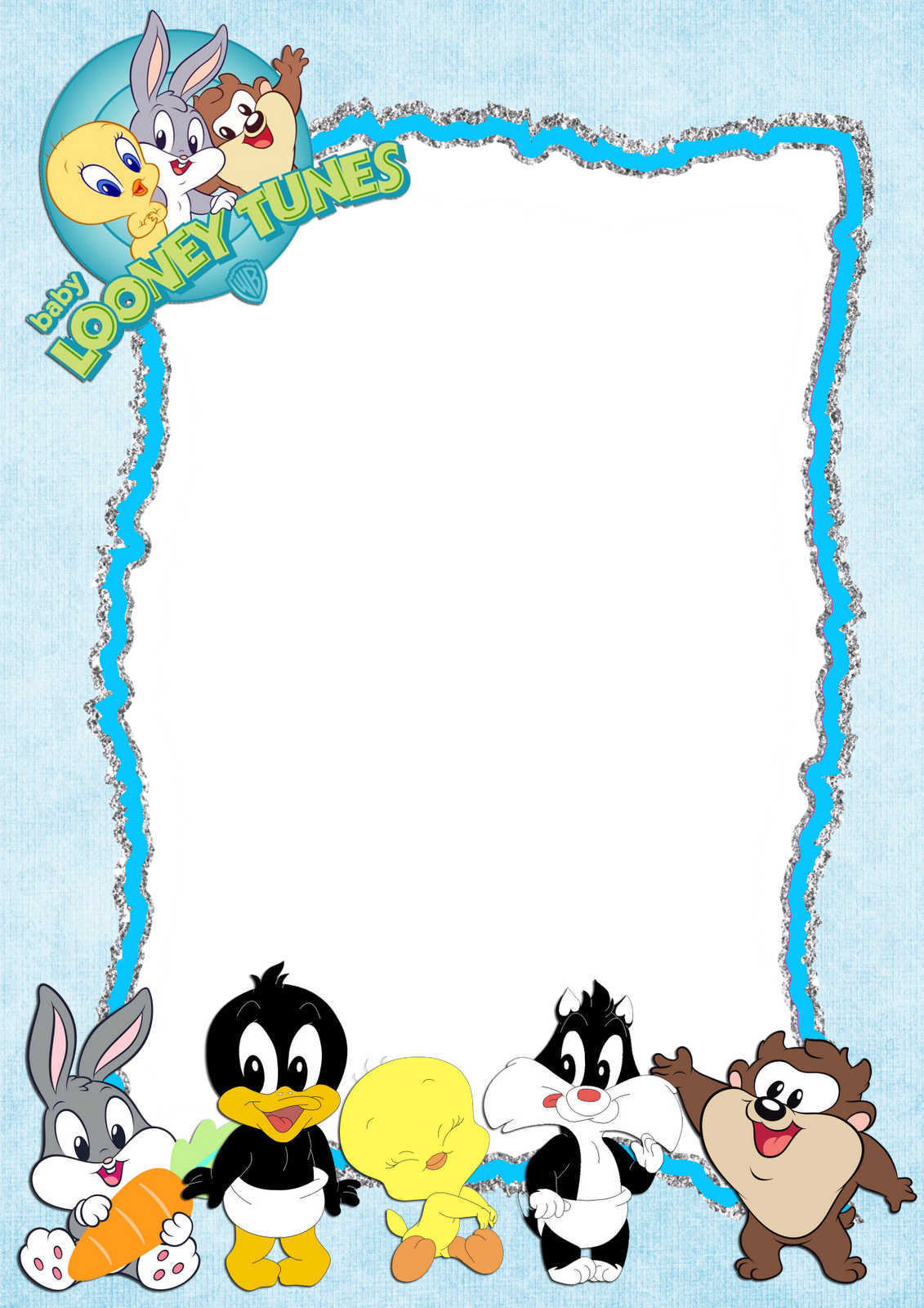 Looney Tunes Frame Png Clipart Tasmanian Devil Looney - Baby Looney Tunes Birthday Invitations (900x1273), Png Download