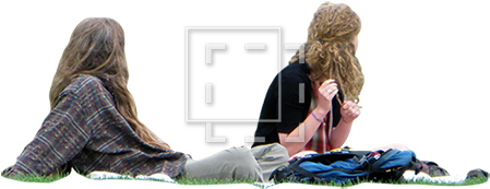 Two People With Long Hair Sitting - People Sitting On Grass (450x450), Png Download