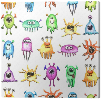 Little Funny Monsters Watercolor Seamless Pattern - Watercolor Painting (400x400), Png Download