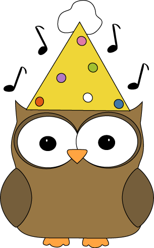 Musical Party Owl Clip Art - Owl With A Birthday Hat (305x491), Png Download