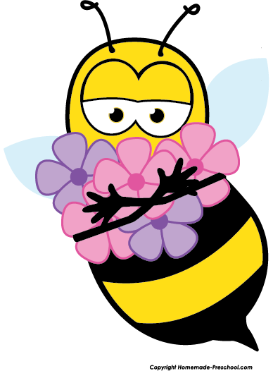 Free Bee Clipart - Bee With Flowers Clipart (388x526), Png Download