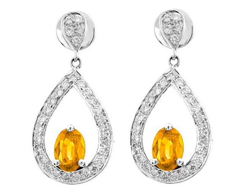 Citrine And Diamond Earrings In 18k White Gold - Citrine & Diamond Earrings (800x800), Png Download