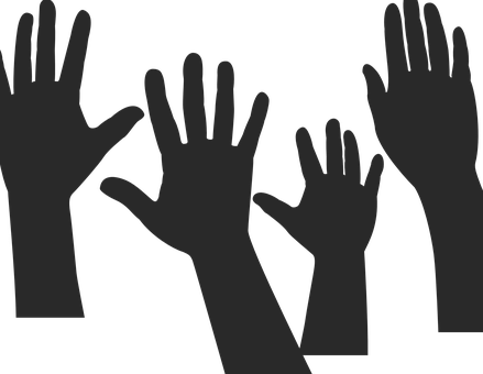 Hands Silhouette Teamwork Raised Hands Han - Raise Hand Transparent Background (439x340), Png Download