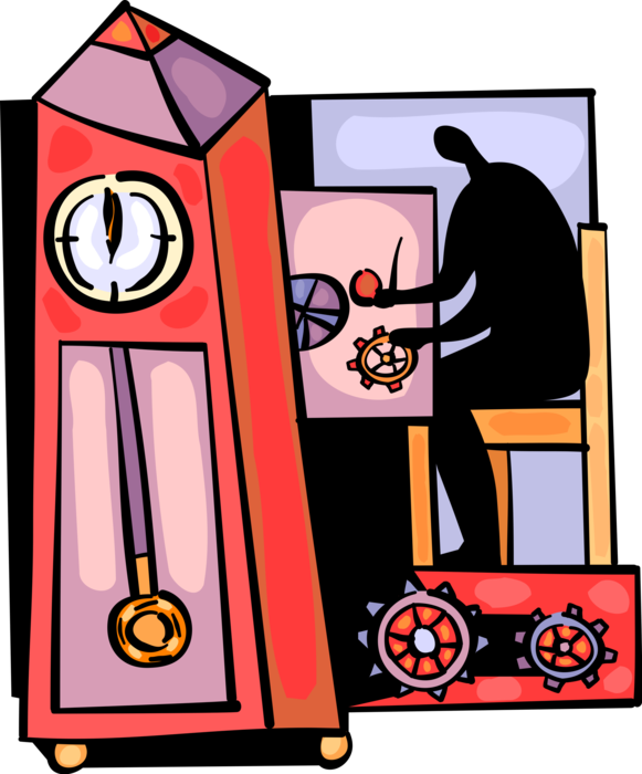 Vector Illustration Of Watch And Clockmaker Works On (581x700), Png Download