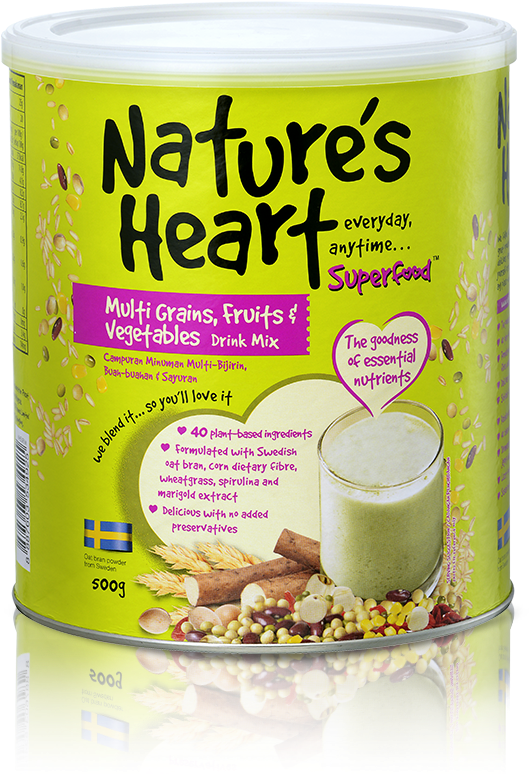 Multi Grains, Fruits & Vegetables Drink Mix - Natures Heart Superfoods (942x992), Png Download