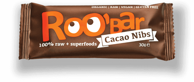 Roo Bar Organic Cacao Nibs & Almonds Bar 30g (640x271), Png Download