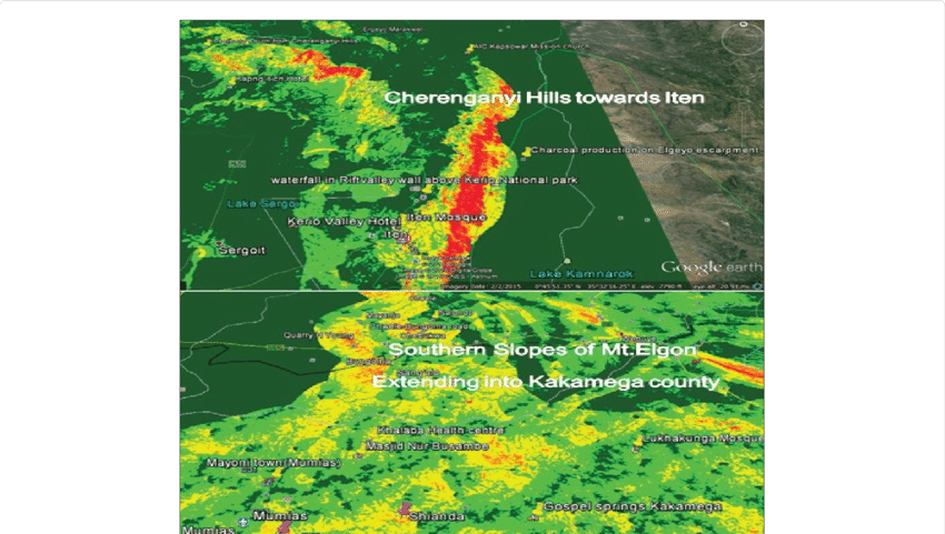 Google Earth Map Showing Erosion In Cherenganyi Hills - Atlas (850x481), Png Download