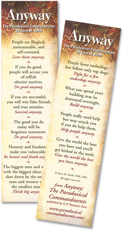 Anyway Bookmark - Anyway: The Paradoxical Commandments (396x735), Png Download