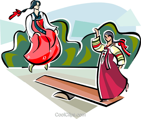 Korean Girls Playing Balance Game Royalty Free Vector - Transparent Korea Clipart (480x405), Png Download