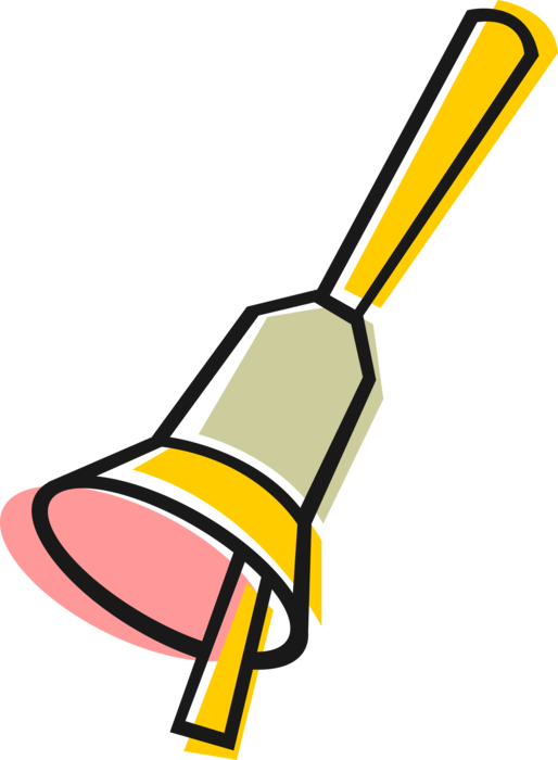 Vector Illustration Of School Bell Or Hand Bell Ringing (514x700), Png Download
