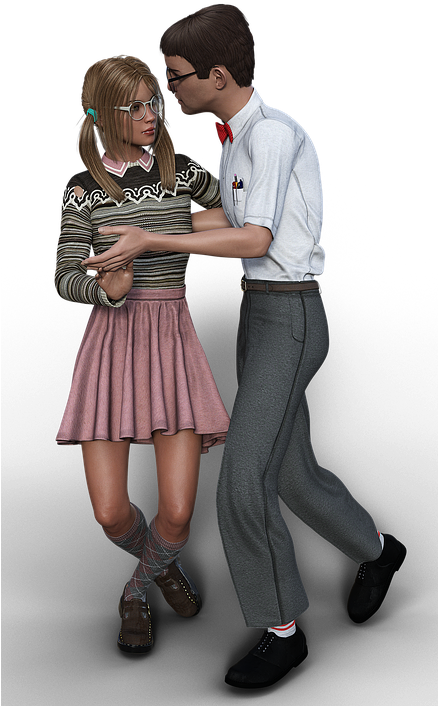Nerd, Man, Woman, Pair, Glasses, Dancing, Dance - Girl (437x720), Png Download