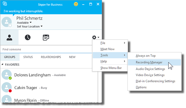 In The Main Skype For Business Window, Click The Downward-facing - Record In Skype For Business (602x349), Png Download