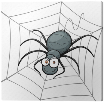 Vector Illustration Of Spider In A Web Canvas Print - Spider In Web Cartoon (400x400), Png Download