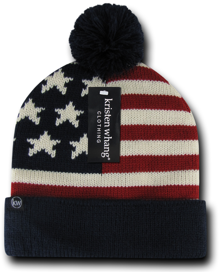 Decky American Flag Design Beanie Star Stripes Perfect - Usa American Flag Cuffed Pom Knit Beanie Stars Stripes (1200x1200), Png Download