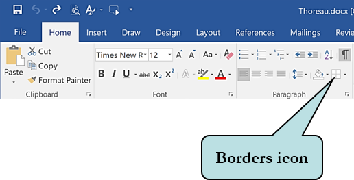 Click The Arrow On The Borders Icon To Display The - Insert Non Breaking Space Word 2016 (516x263), Png Download