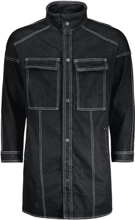 Sewing Button Down Denim Coat - Coat (539x761), Png Download