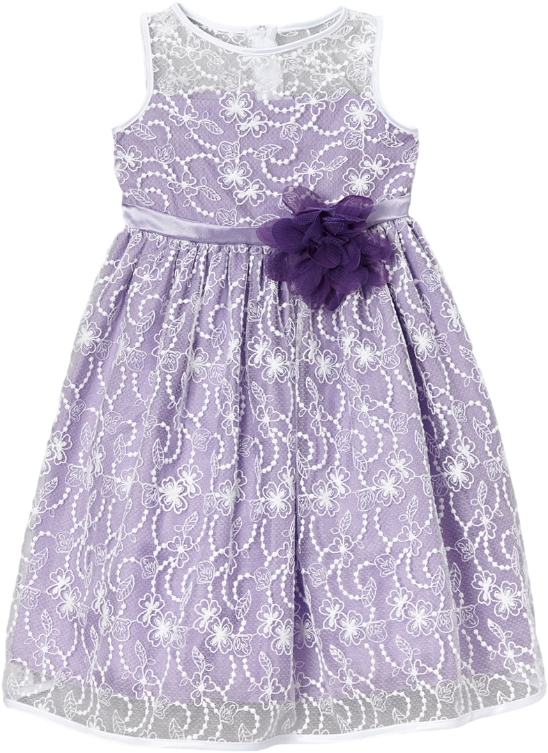 Lavender Satin With White Floral Lace Overlay Occasion - Dress (800x1200), Png Download