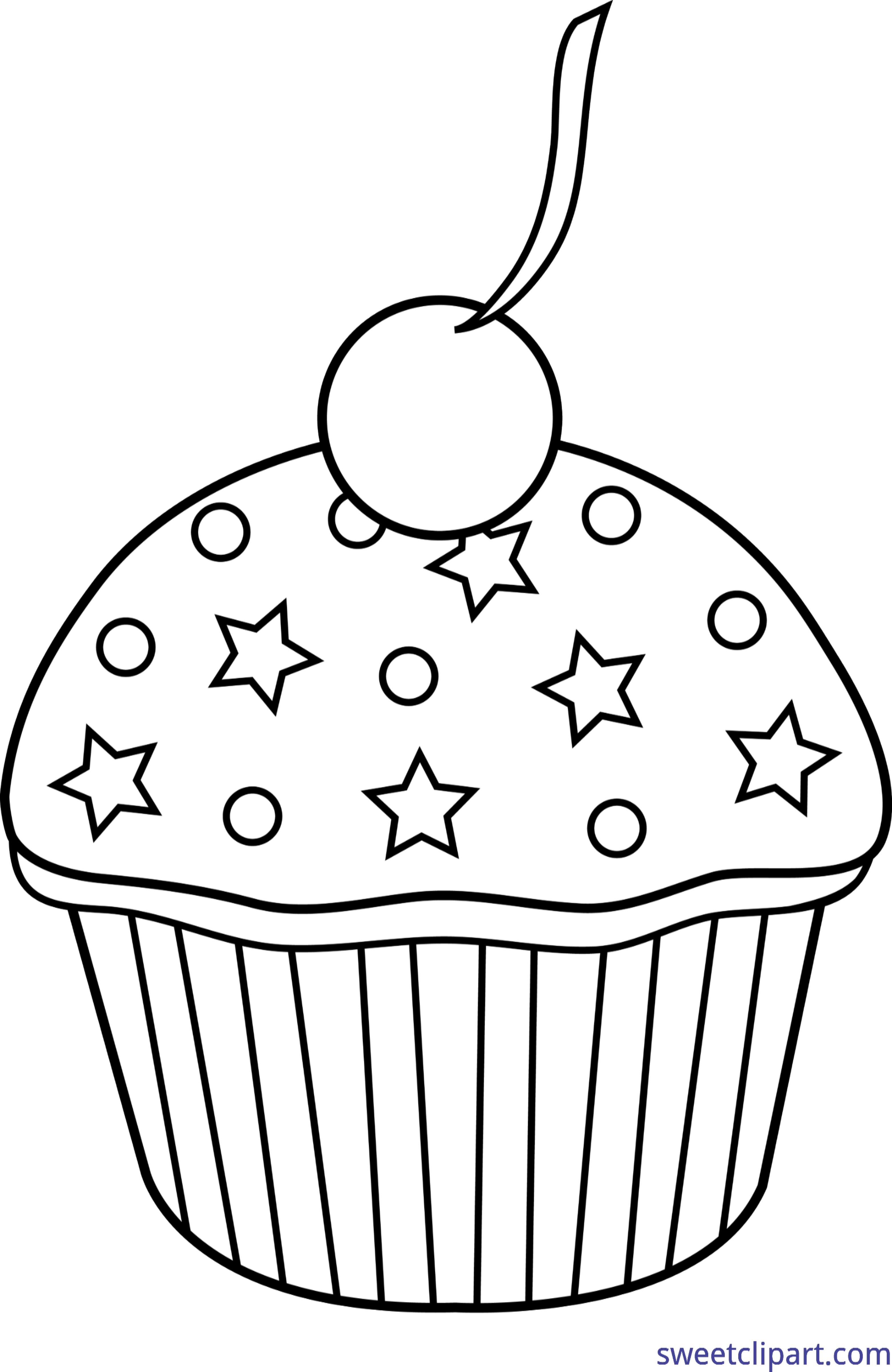 Cupcake Sprinkles Cherry Lineart Clip Art Sweet - Food Clipart In White (3124x4803), Png Download