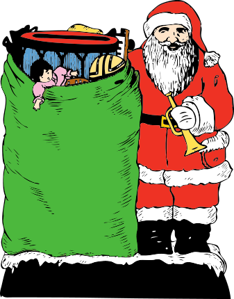 Cartoon Christmas Gift - Christmas Vintage Santa With Toy Bag Card (337x430), Png Download