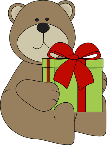 Christmas Bear With Gift Clip Art - Christmas Bear Clip Art (372x500), Png Download