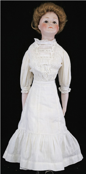 Doll In White Linen And Lace Dress - Doll (394x625), Png Download