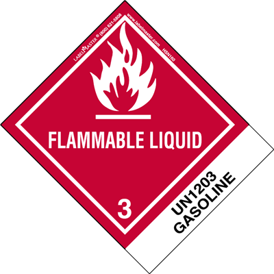 Flammable Liquid Label, Un1203 Gasoline, Paper - Class 3 Dangerous Goods Label (400x400), Png Download