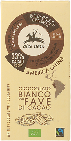 Organic White Chocolate With Cocoa Nibs - Alce Nero Black Chocolate With Cocoa Nuggets 100g - (640x640), Png Download