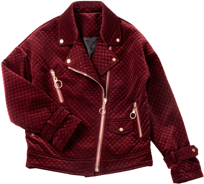 Itgirl Shop Quilted Velvet Red Wine Motorcycle Jacket - Coat Aesthetic Png (460x460), Png Download