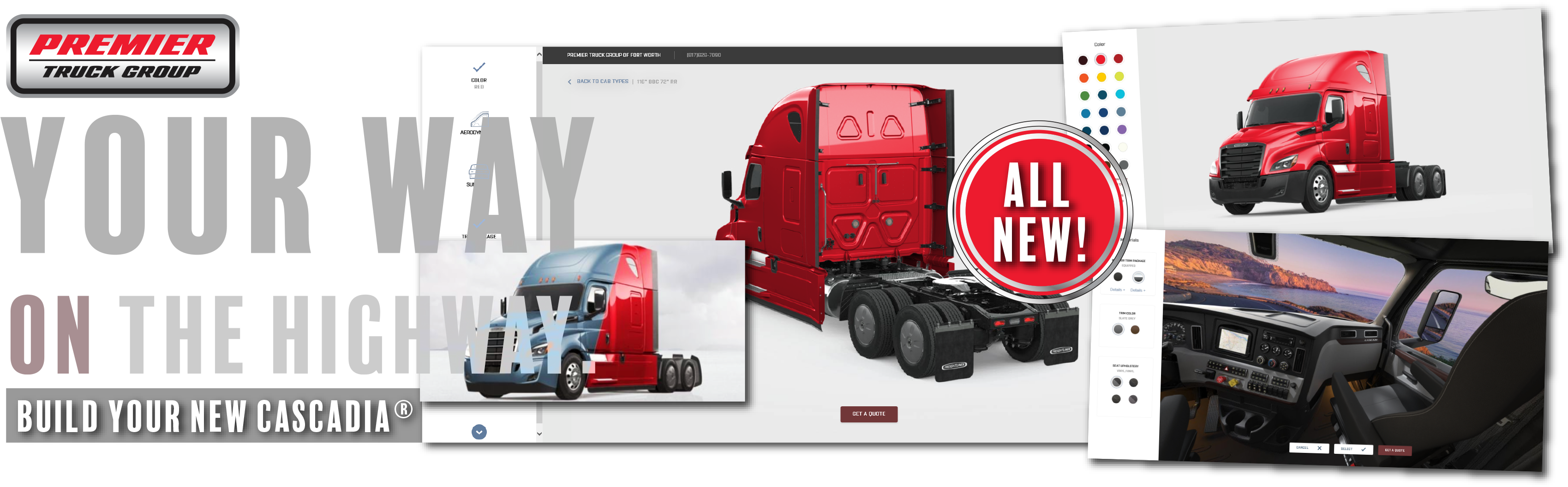 Customize Your New Cascadia Online Now - Premier Truck Group (3401x1063), Png Download