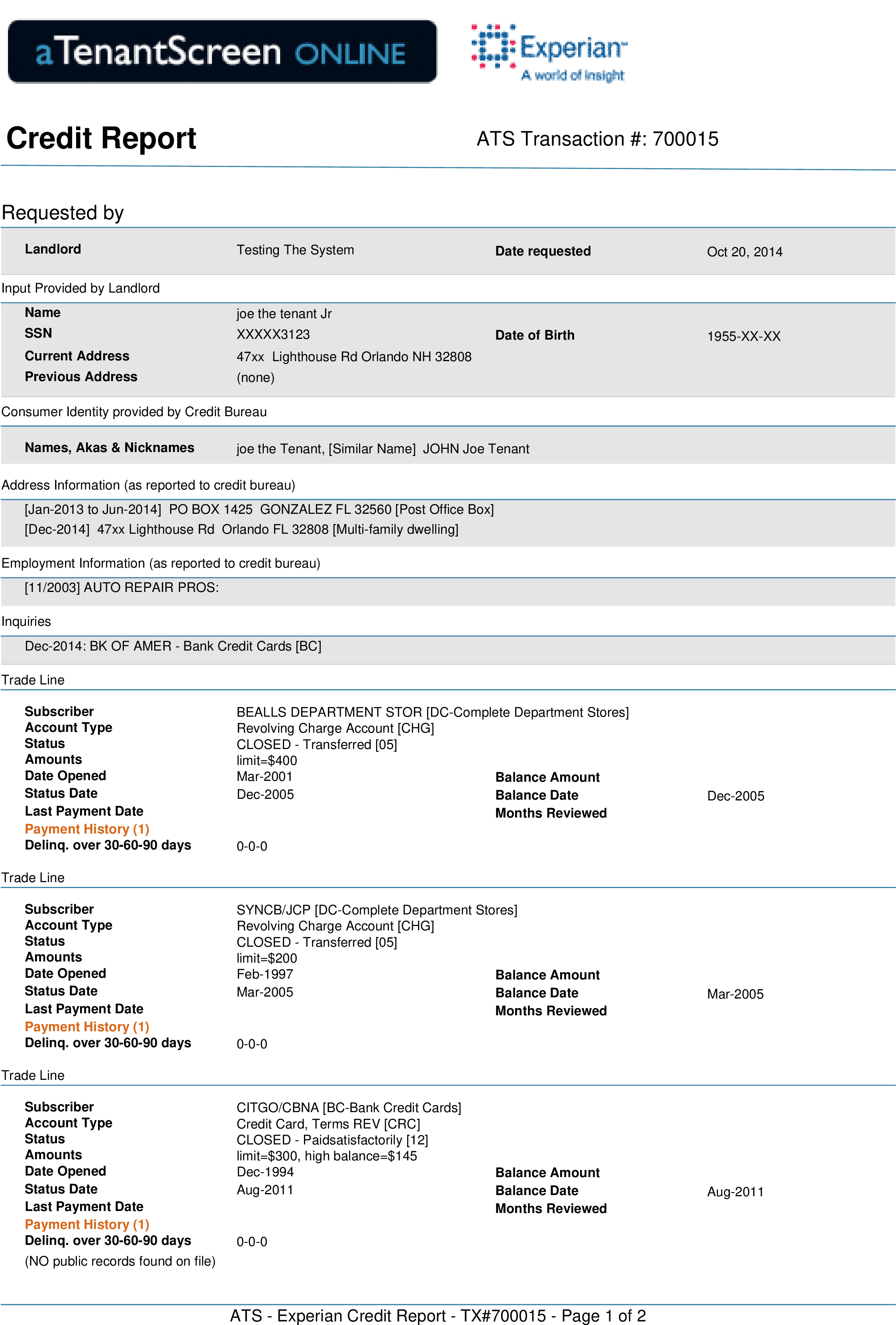 Experian Credit Report - Transunion Credit Sample (2480x3508), Png Download