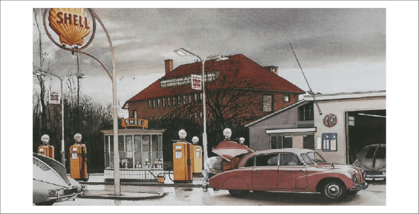 Araun Gordijn's Depiction Of A Purfina Gas Station - Sybold Van Ravesteyn (850x436), Png Download