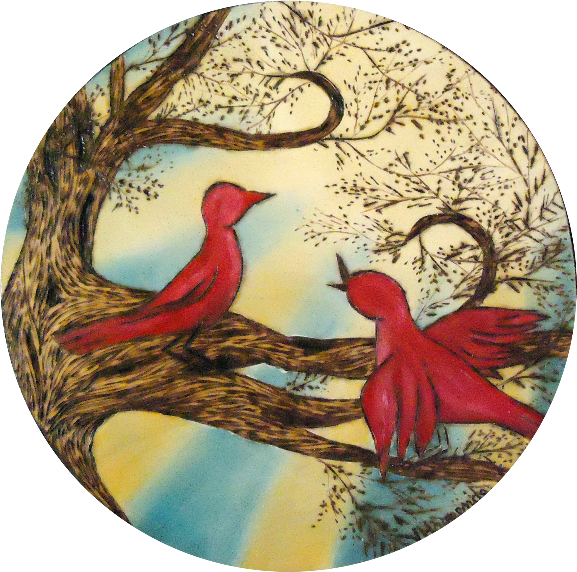 Pink Birds- 8" Circle - Stained Glass (2048x1990), Png Download