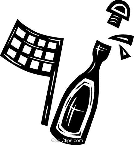 Bottle Of Champagne And Checkered Flag Royalty Free - Bottle (445x480), Png Download