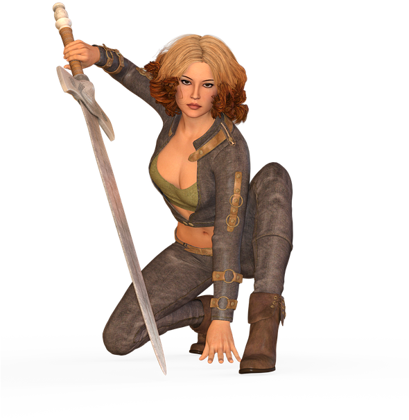 Woman, Sword, Amazone, Warrior, Heroine, Fantasy - Girl (589x720), Png Download